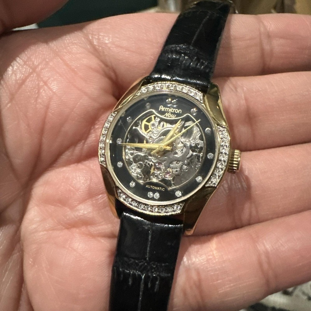 Working Armitron Crystal Automatic Skeleton Ladies Watch‎ Exhibition Back 28mm